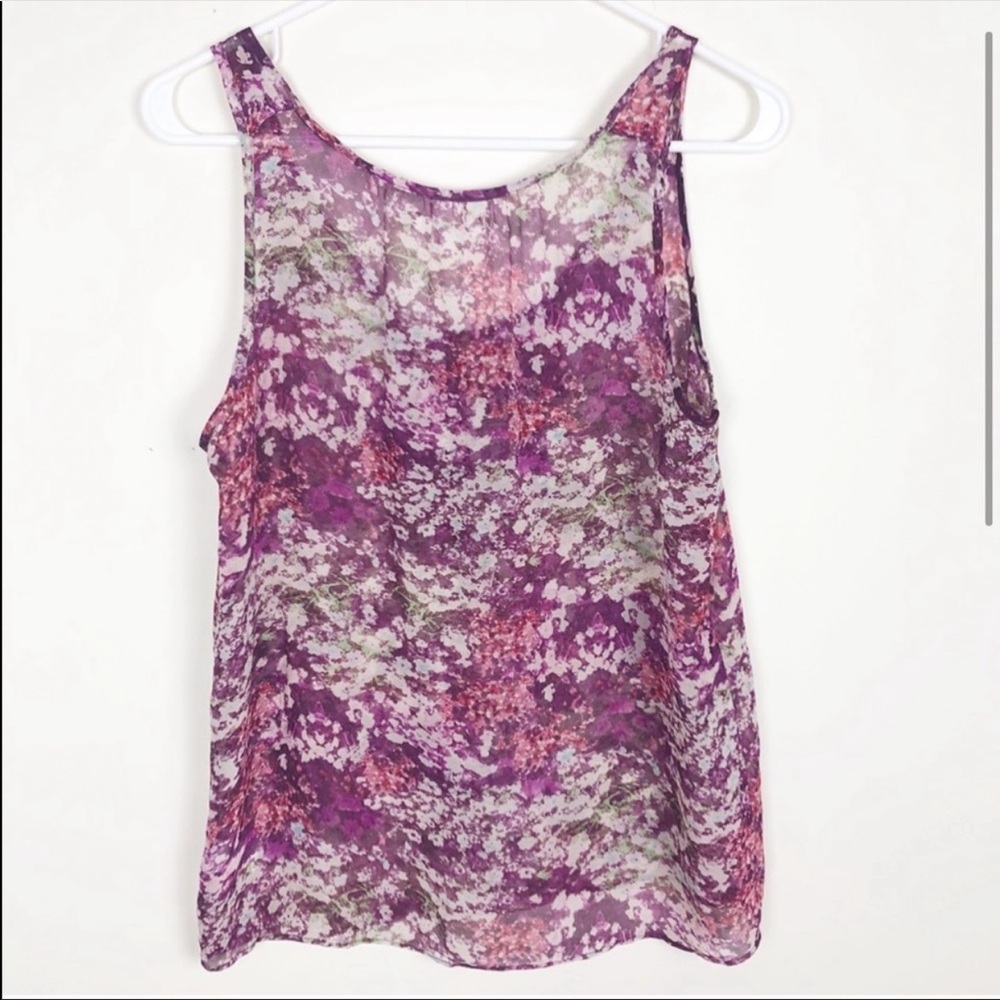 Madewell Eliot purple watercolor silk tank top B2 - Picture 3 of 5
